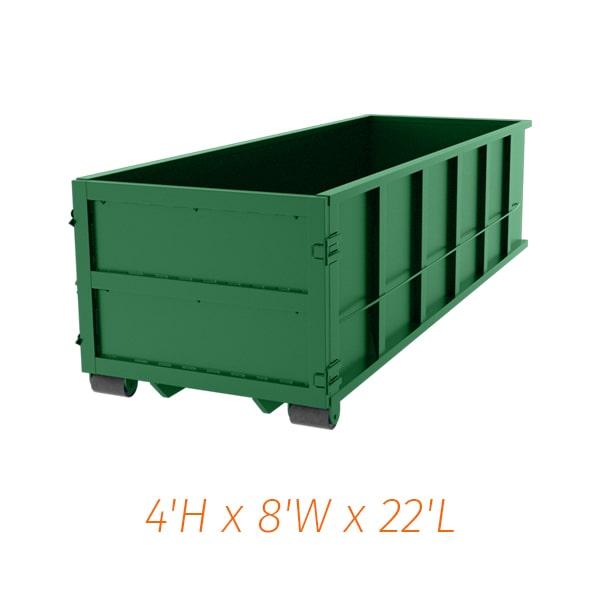 there is typically a delivery fee associated with 20-yard dumpsters, depending on the location